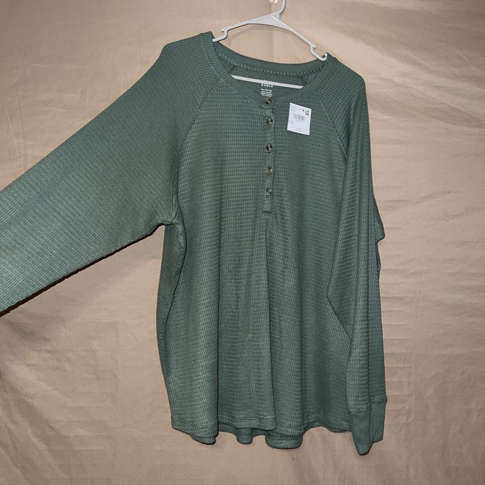 American Eagle Plush Long Sleeve Henley T- Shirt